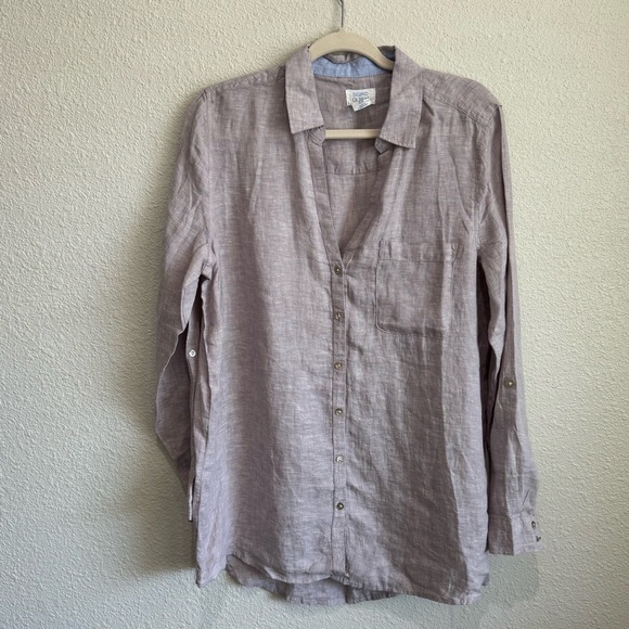 Sigrid Olsen Womens Medium Lilac Purple Grey 100% Linen Button Down Vacation - Picture 1 of 10